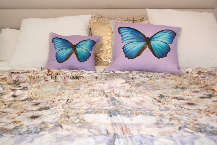 D-77A BEHOLD, ALL THINGS NEW, BLUE BUTTERFLY - Large Luxury Organic Linen Sham, 22" X 22"