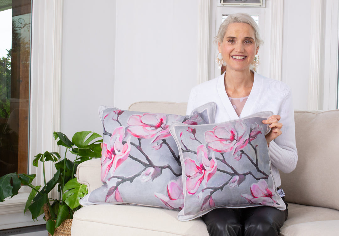 D-170 MAGNOLIA BLOOM- Large Luxury Organic Linen Sham, 22" x 22"