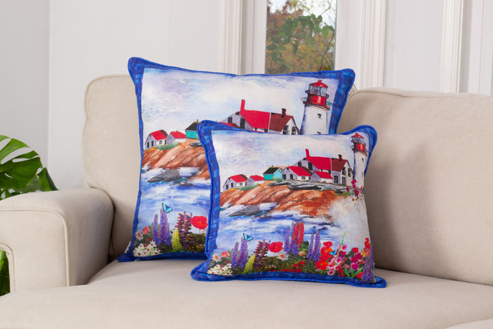 D-221 LIGHTHOUSE NATION - Large Luxury Organic Linen Sham, 22"x 22"