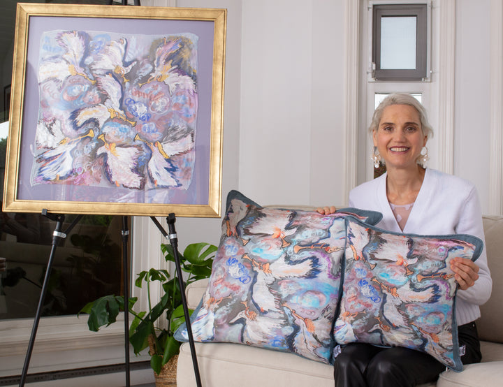D-353  AN ORIGINAL SILK PAINTING by CYDNEY - SEVEN ANGELS WITH SEVEN TRUMPETS