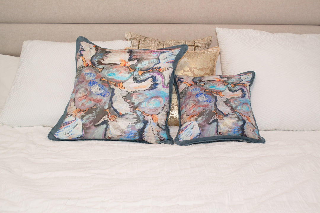 D-353 SEVEN ANGELS WITH SEVEN TRUMPETS- Large Luxury Hand Painted Organic Linen Sham 22" x 22"