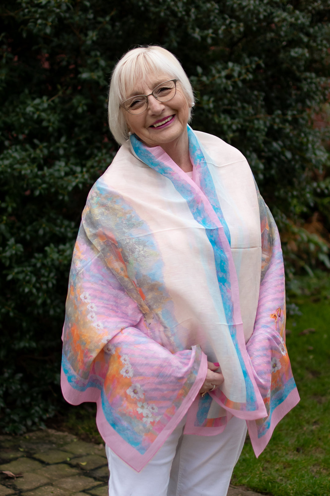 D-805SL FEAST OF HEAVEN ON EARTH  LAVENDER FIELDS SILK LINEN SCARF