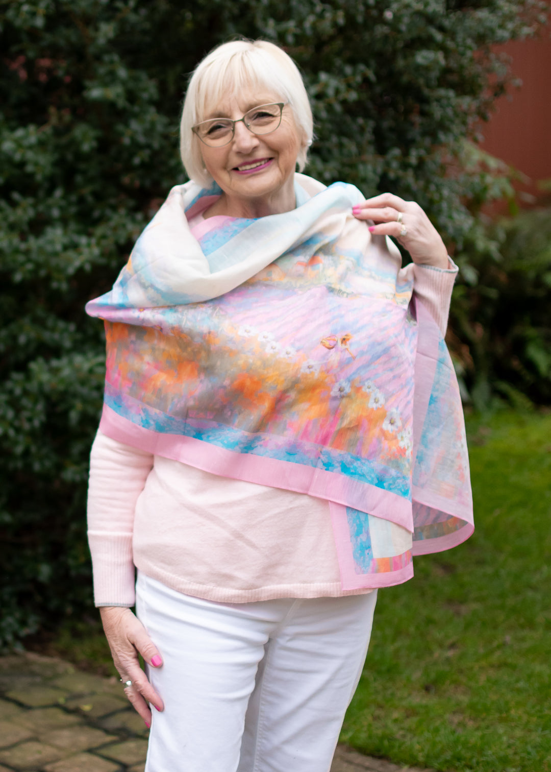 D-805SL FEAST OF HEAVEN ON EARTH  LAVENDER FIELDS SILK LINEN SCARF
