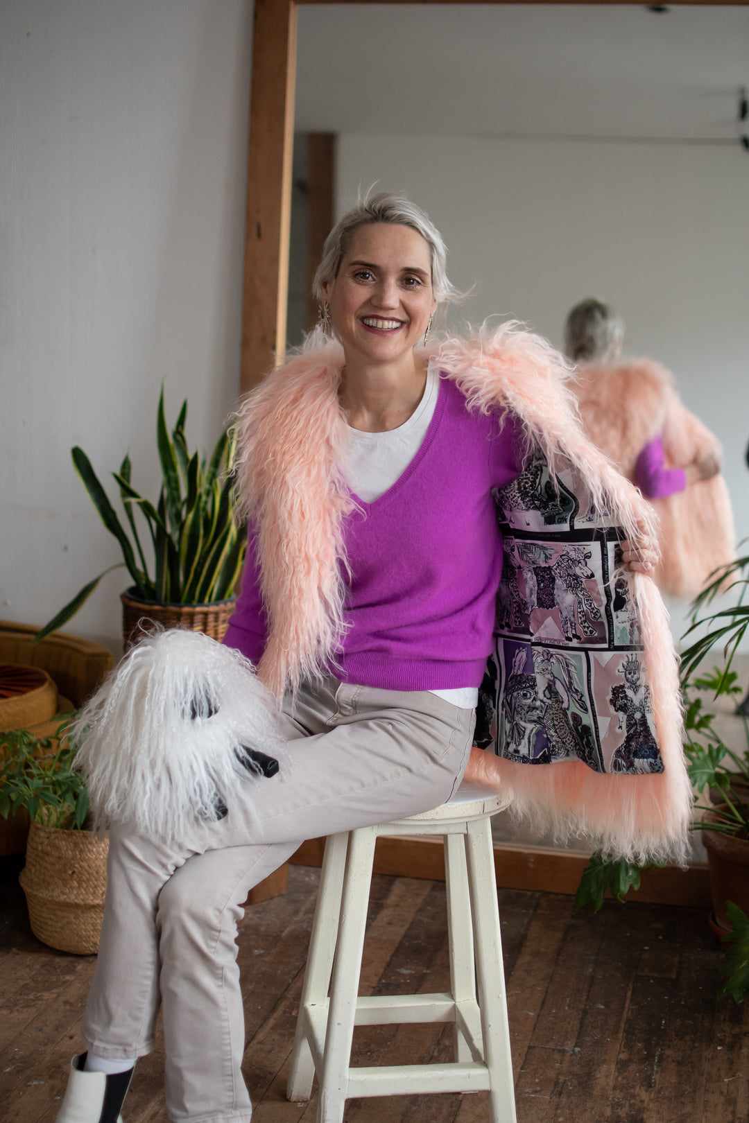 MONGOLIAN SHEEPS WOOL VEST SIZE MEDIUM LONG PINK