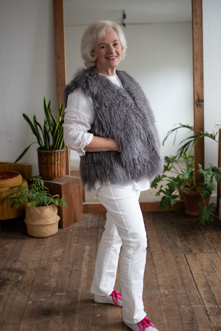 MONGOLIAN SHEEPS WOOL VEST SIZE LARGE GREY