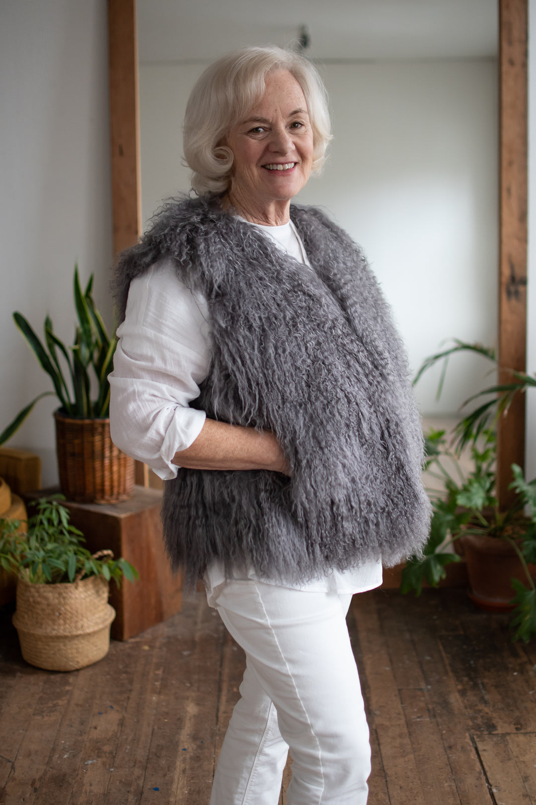 MONGOLIAN SHEEPS WOOL VEST SIZE LARGE GREY