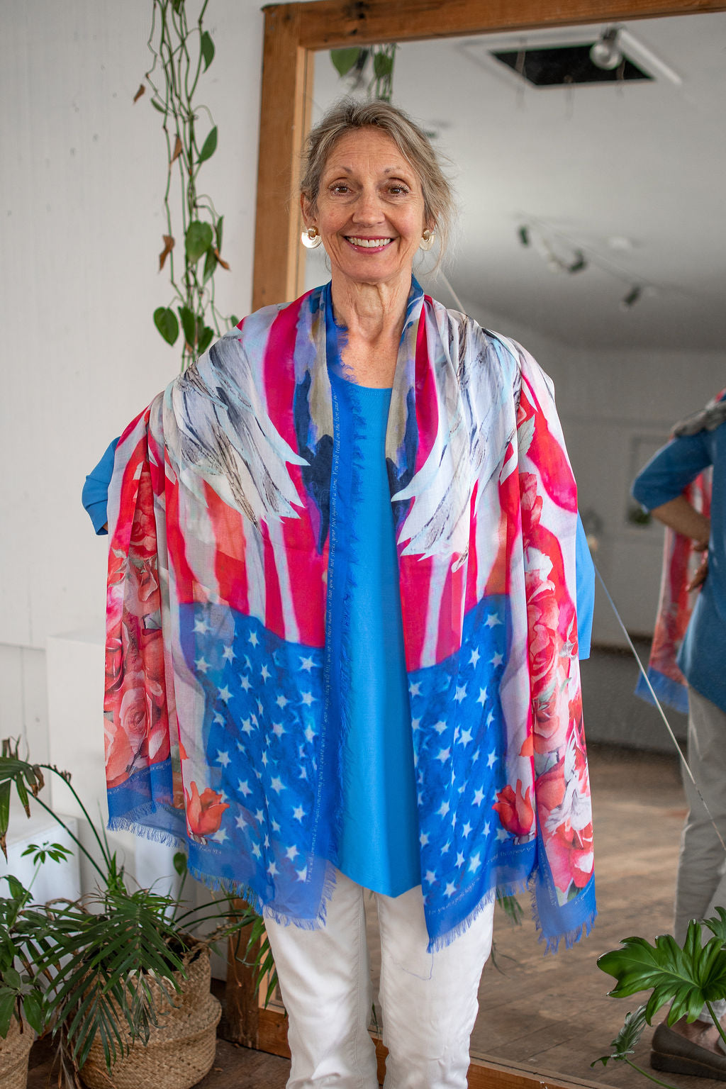 D-550  BLESSING THE USA:  ON ANGELS WINGS  WOMENS SCARF  SILK MODAL BLEND