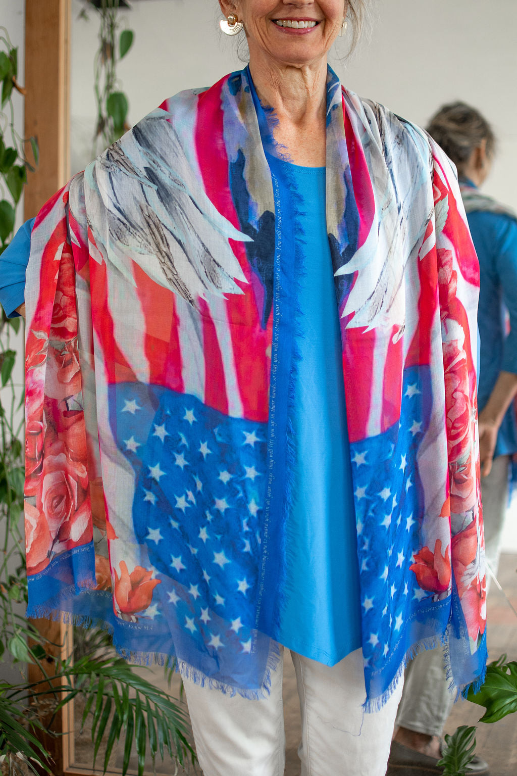 D-550  BLESSING THE USA:  ON ANGELS WINGS  WOMENS SCARF  SILK MODAL BLEND
