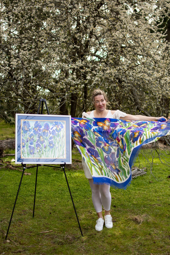 THE QUEBEC BLUE FLAG IRIS- THE ROYAL PRIESTHOOD  ORIGINAL SILK PAINTING BY CYDNEY