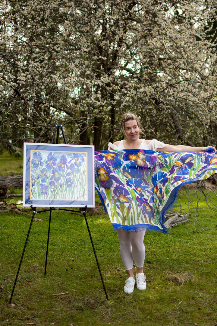 THE QUEBEC BLUE FLAG IRIS- THE ROYAL PRIESTHOOD  ORIGINAL SILK PAINTING BY CYDNEY