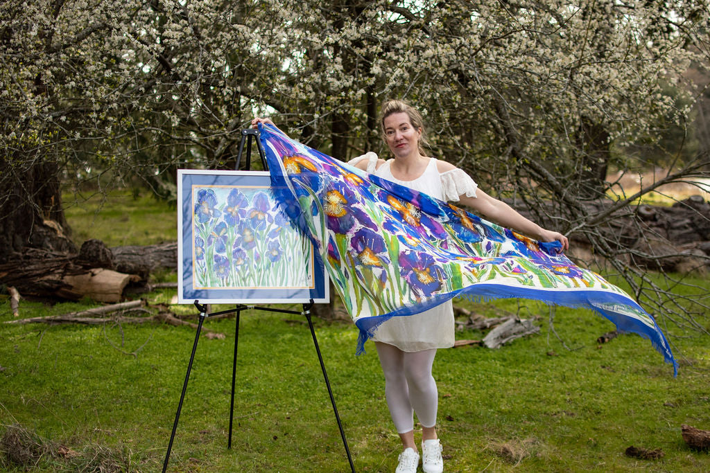 THE QUEBEC BLUE FLAG IRIS- THE ROYAL PRIESTHOOD  ORIGINAL SILK PAINTING BY CYDNEY
