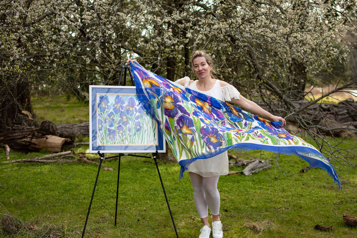 THE QUEBEC BLUE FLAG IRIS- THE ROYAL PRIESTHOOD  ORIGINAL SILK PAINTING BY CYDNEY