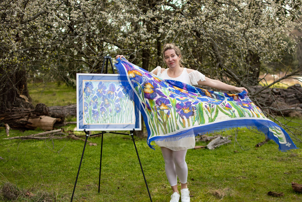 THE QUEBEC BLUE FLAG IRIS- THE ROYAL PRIESTHOOD  ORIGINAL SILK PAINTING BY CYDNEY