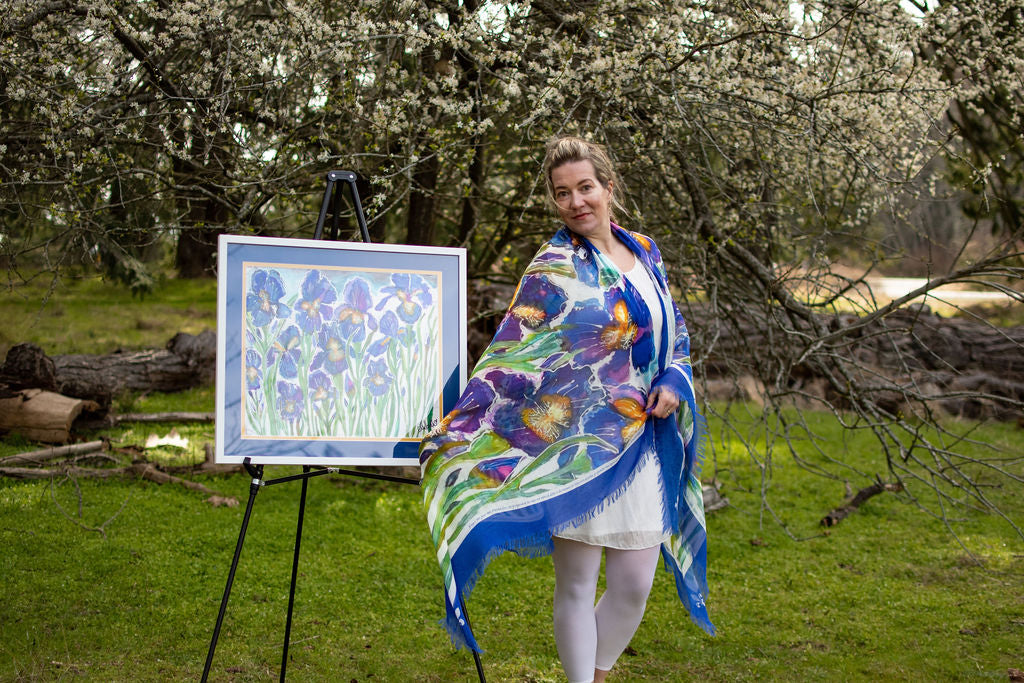 THE QUEBEC BLUE FLAG IRIS- THE ROYAL PRIESTHOOD  ORIGINAL SILK PAINTING BY CYDNEY