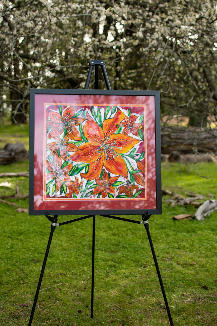 PASSION FIRE PURITY SASKATCHEWAN FIRELILY  ORIGINAL SILK PAINTING BY CYDNEY