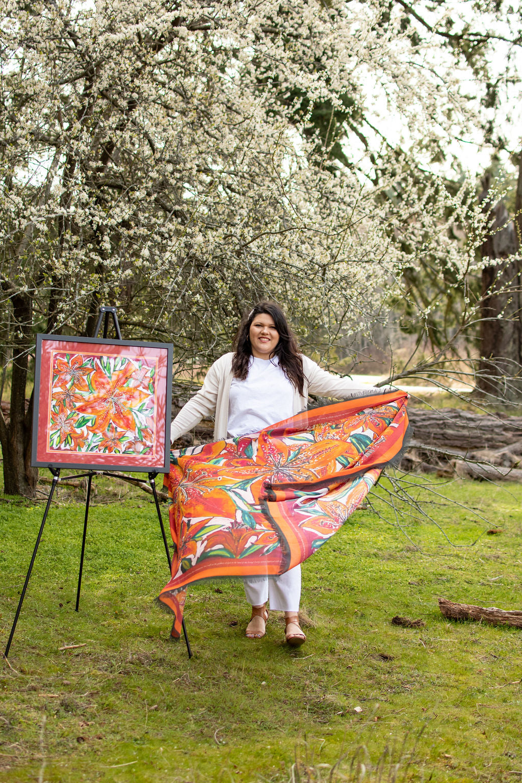 PASSION FIRE PURITY SASKATCHEWAN FIRELILY  ORIGINAL SILK PAINTING BY CYDNEY