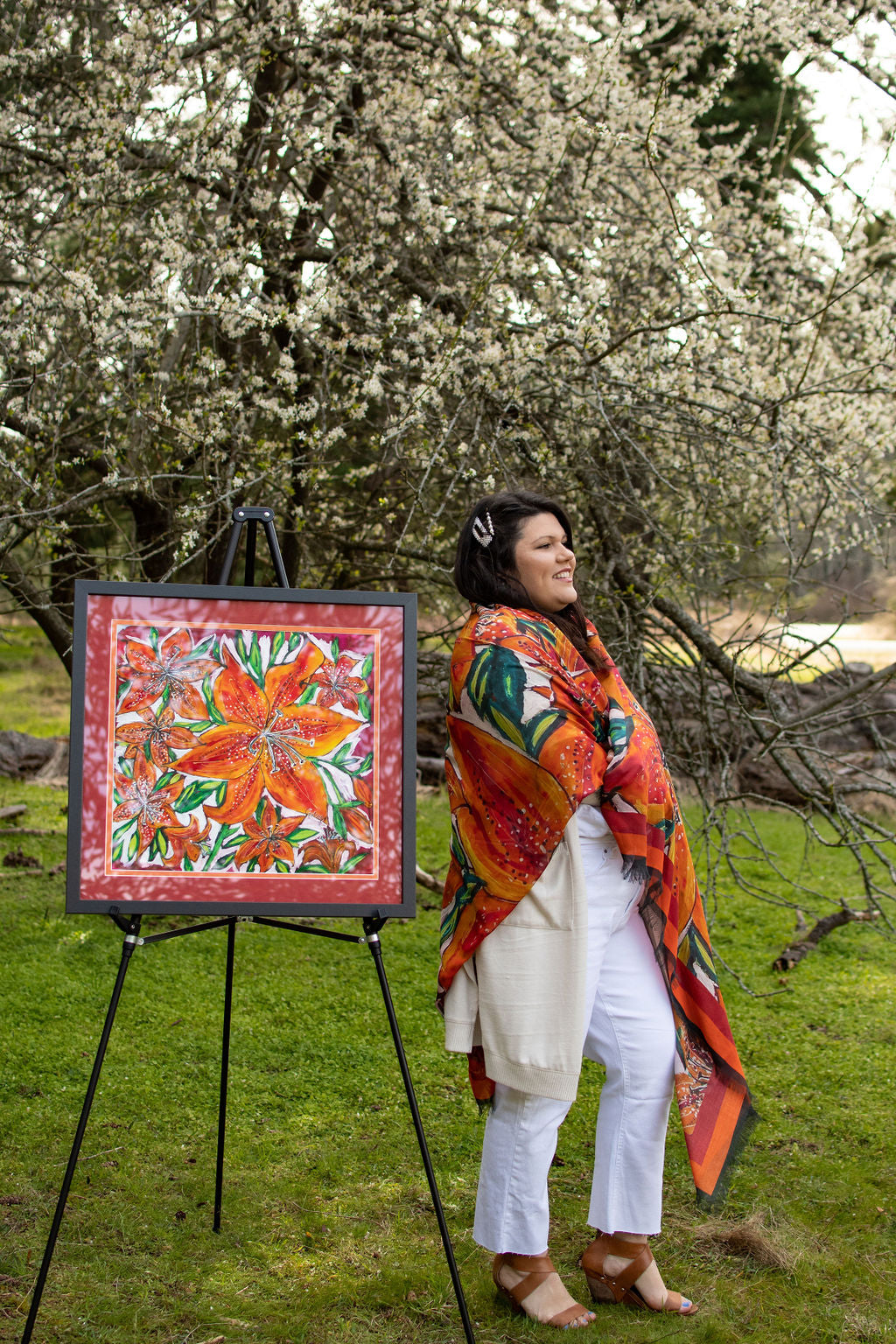 PASSION FIRE PURITY SASKATCHEWAN FIRELILY  ORIGINAL SILK PAINTING BY CYDNEY