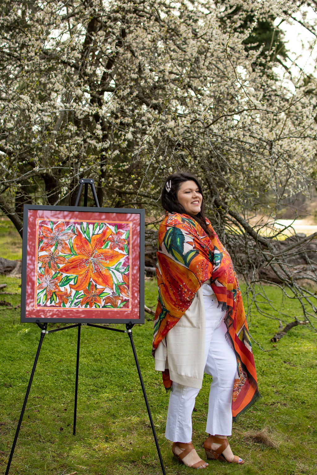 PASSION FIRE PURITY SASKATCHEWAN FIRELILY  ORIGINAL SILK PAINTING BY CYDNEY