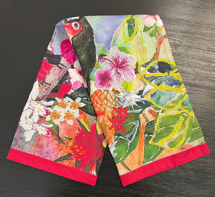 D-209LTT CLOTHED IN RAINBOWS TOUCAN ORGANIC LINEN TEA TOWEL