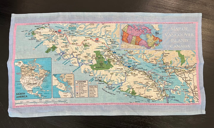 D-644LTT MAP OF VANCOUVER ISLAND ORGANIC LINEN TEA TOWEL