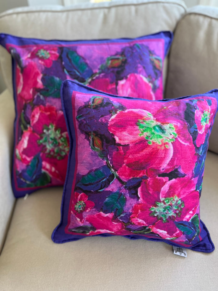 D-140 ALBERTA WILD ROSES Large Luxury Organic Linen Sham 22" x 22"