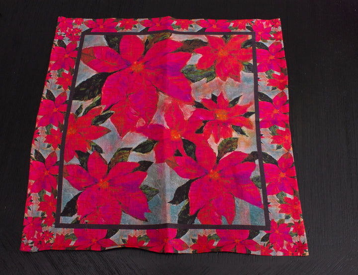 D-368 POINSETTIAS OF PEACE - Organic Linen Napkin 16" x 16"