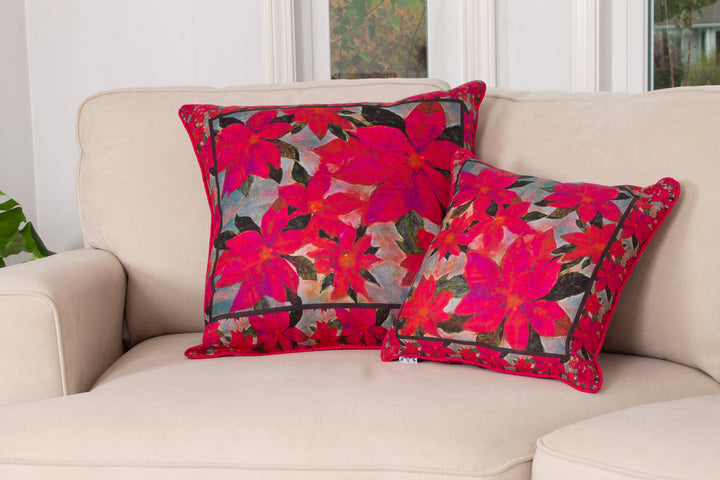 D-368 POINSETTIAS OF PEACE - Large Luxury Organic Linen Sham, 22" x 22"