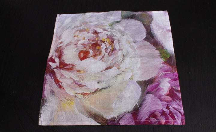 D-454 PLUNGE INTO A PEONY PILLOW - Organic Linen Napkin 16" x 16"