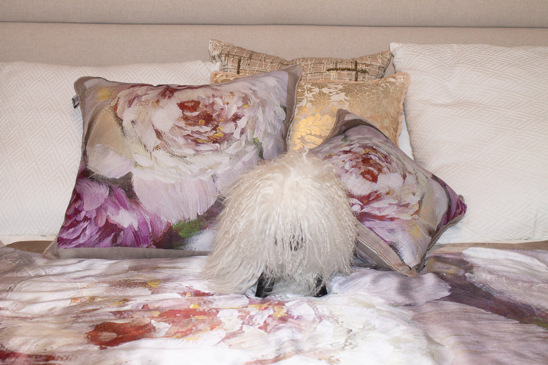 D-454 PLUNGE INTO A PEONY PILLOW - Small Luxury Organic Linen Sham, 16" x 16"