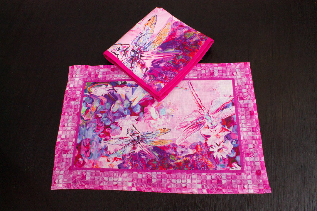 D-587 BE HEALED - PINK DRAGONFLY - Placemat 12" x 18"