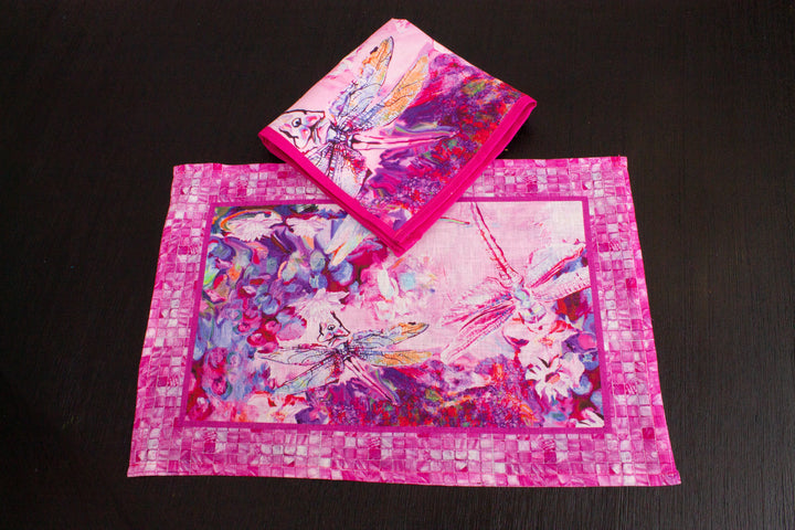 D-587 BE HEALED - PINK DRAGONFLY - Placemat 12" x 18"