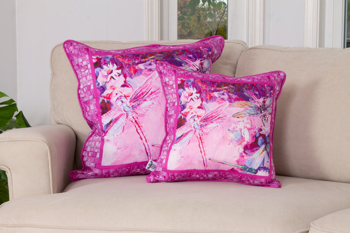 D-587 BE HEALED - PINK DRAGONFLY  - Large Luxury Organic Linen Sham, 22" x 22"
