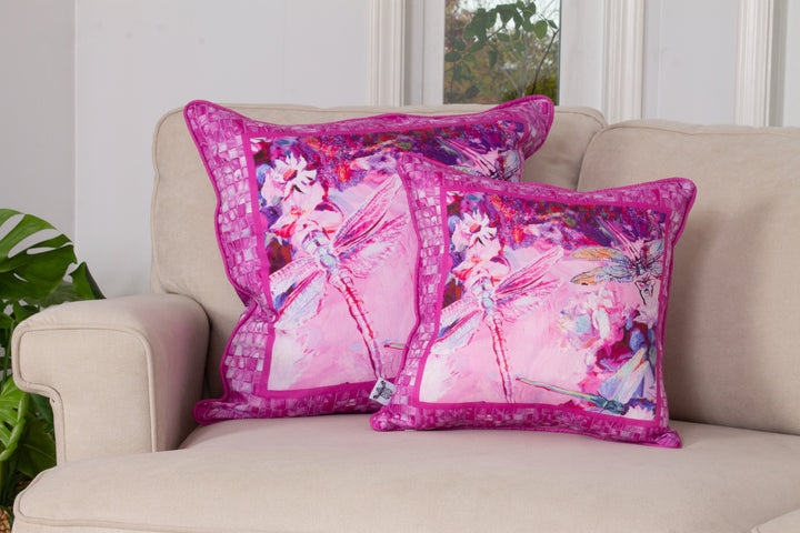 D-587 BE HEALED - PINK DRAGONFLY  - Large Luxury Organic Linen Sham, 22" x 22"