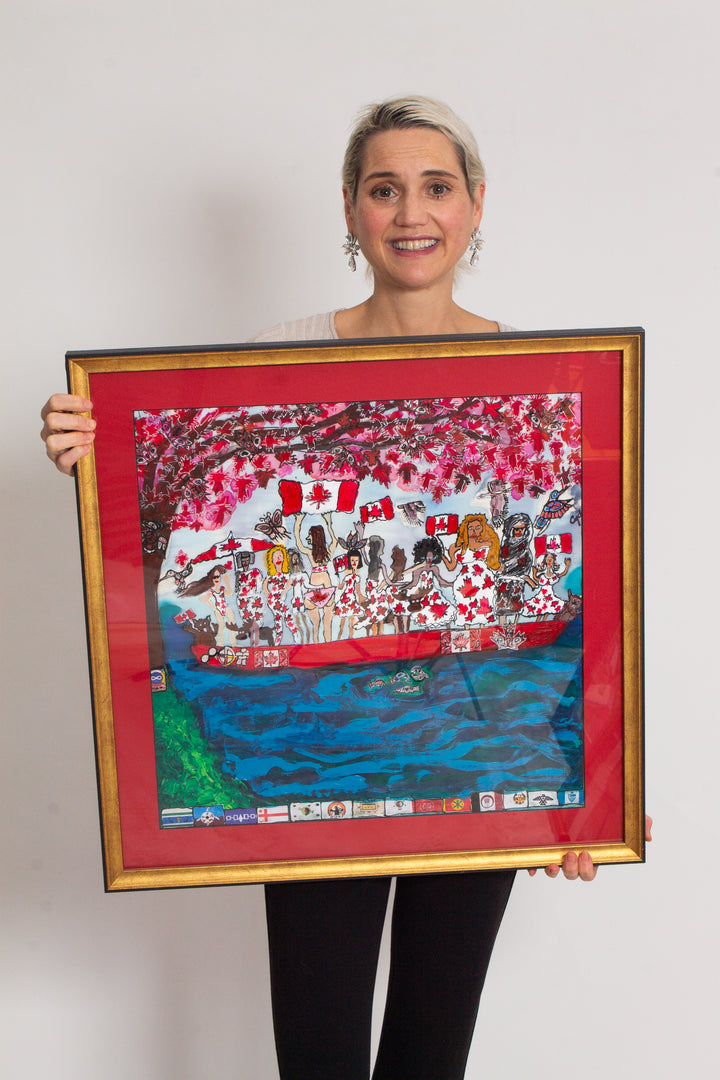 D-153C AN ORIGINAL SILK PAINTING by CYDNEY     CANADA, THE LEAVES OF LOVE - WE ARE ONE