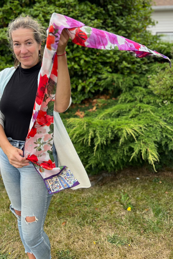 SAMPLE - HEADBAND/SCARF - 100% SILK -D-416S BOUGAINVILLEAS - A GROWTH THAT NEVER STOPS