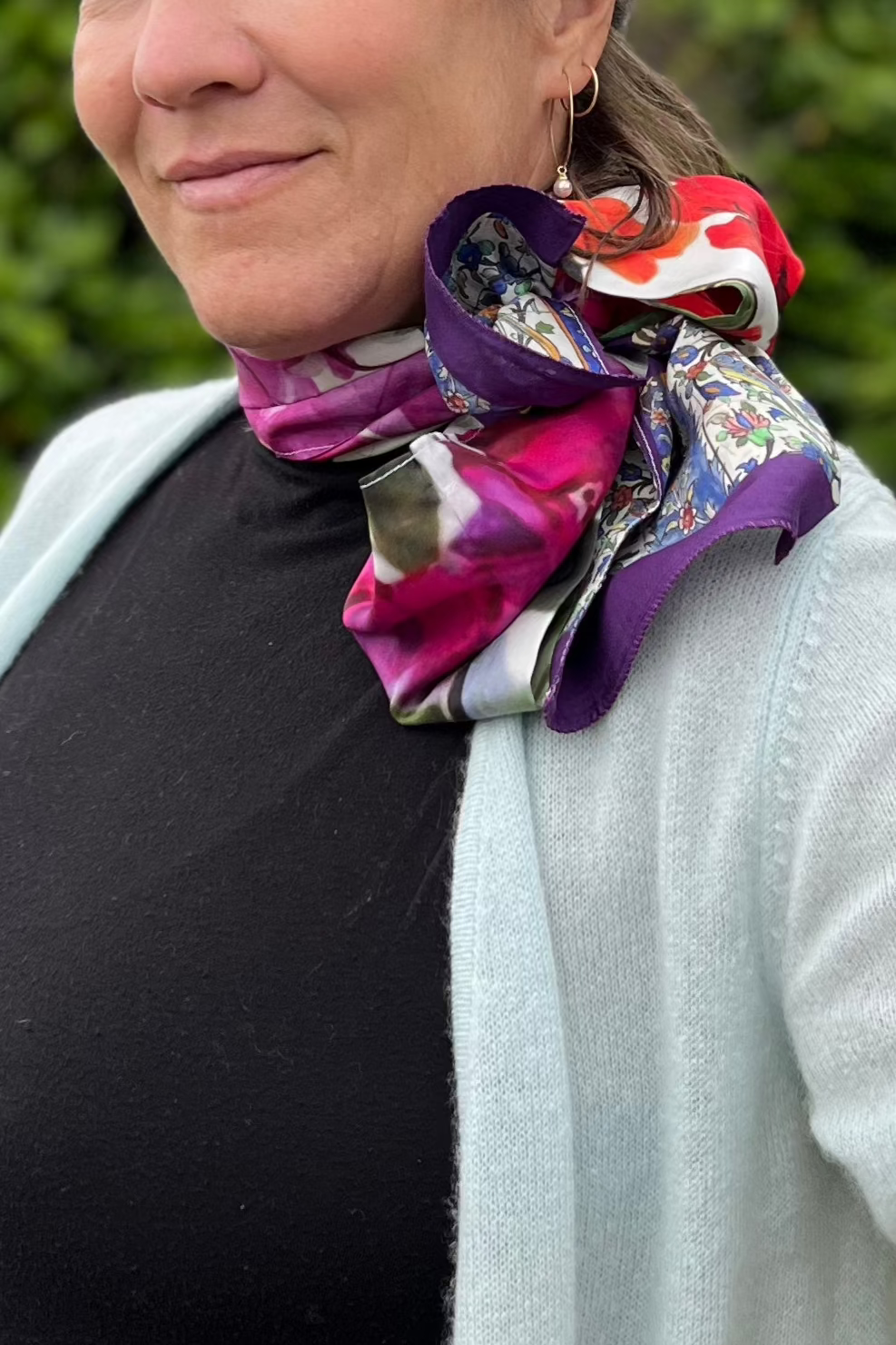 SAMPLE - HEADBAND/SCARF - 100% SILK -D-416S BOUGAINVILLEAS - A GROWTH THAT NEVER STOPS