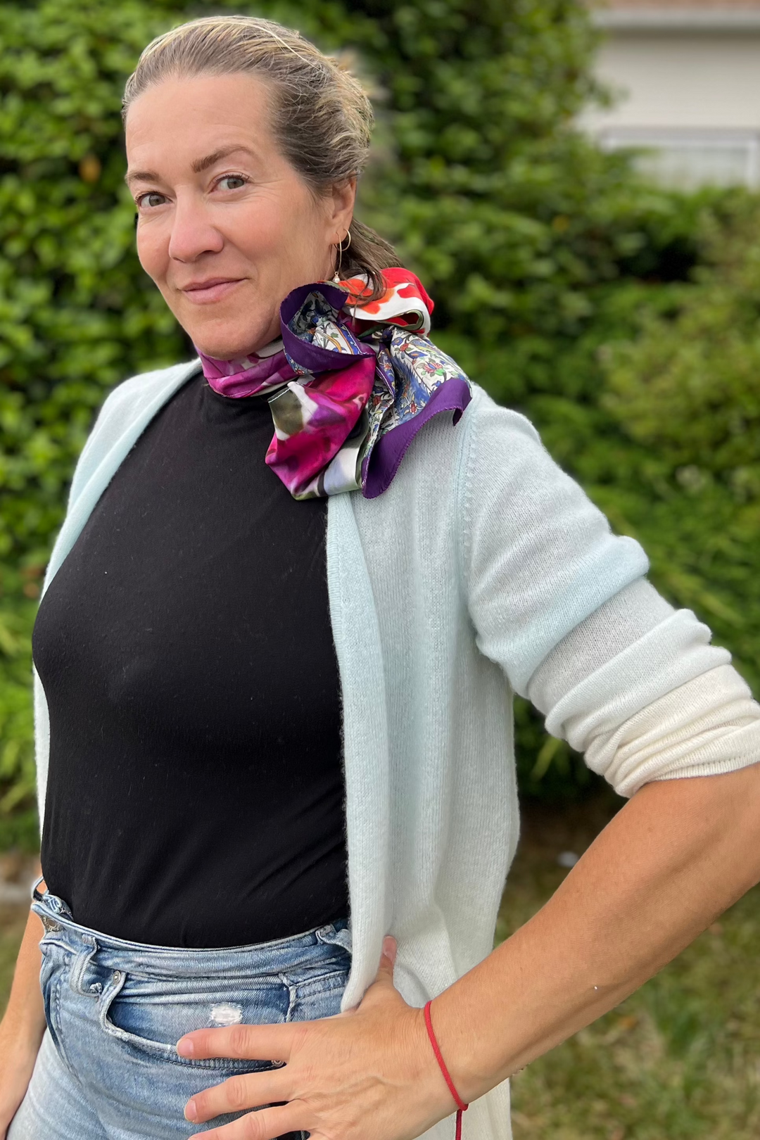 SAMPLE - HEADBAND/SCARF - 100% SILK -D-416S BOUGAINVILLEAS - A GROWTH THAT NEVER STOPS