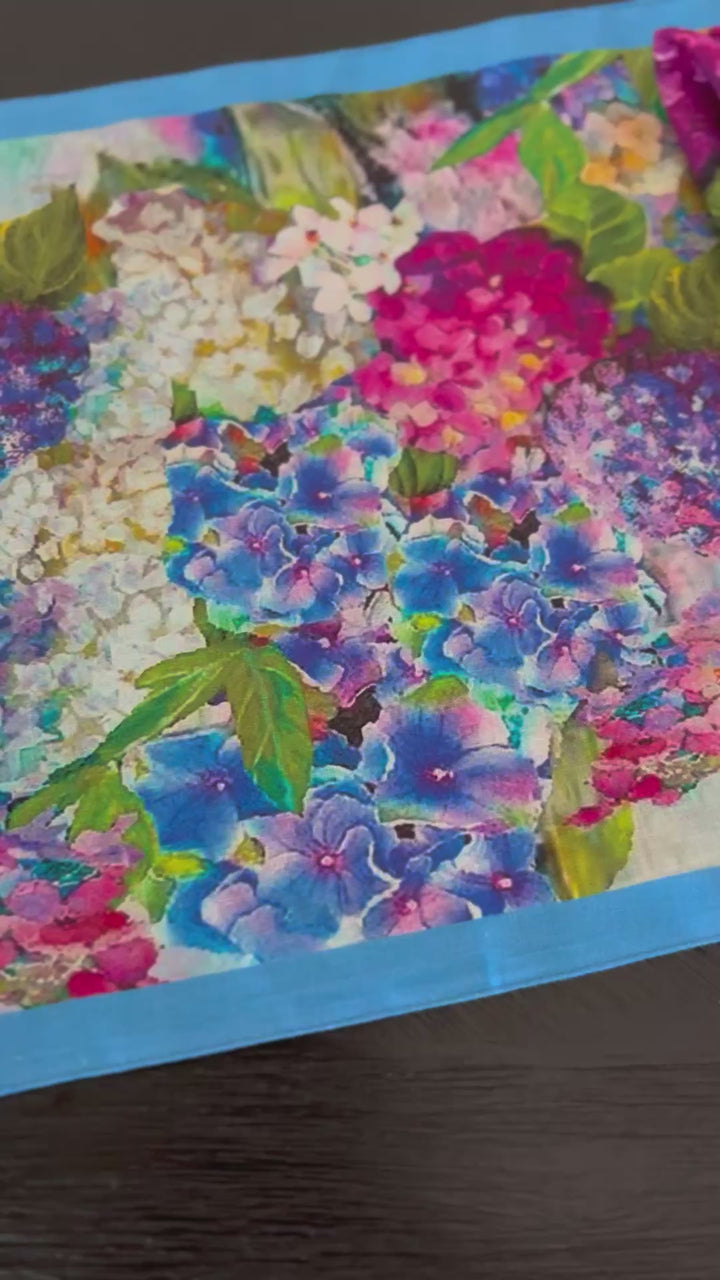 D-211 THE BLUE HYDRANGEA JOY BOMB -  Organic Linen Napkin 16" x 16"