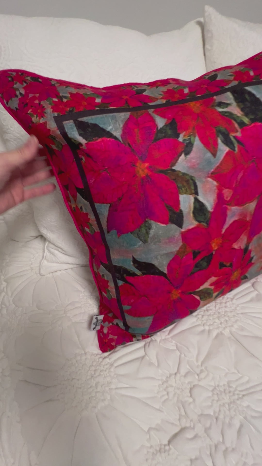 D-368 POINSETTIAS OF PEACE - Large Luxury Organic Linen Sham, 22" x 22"