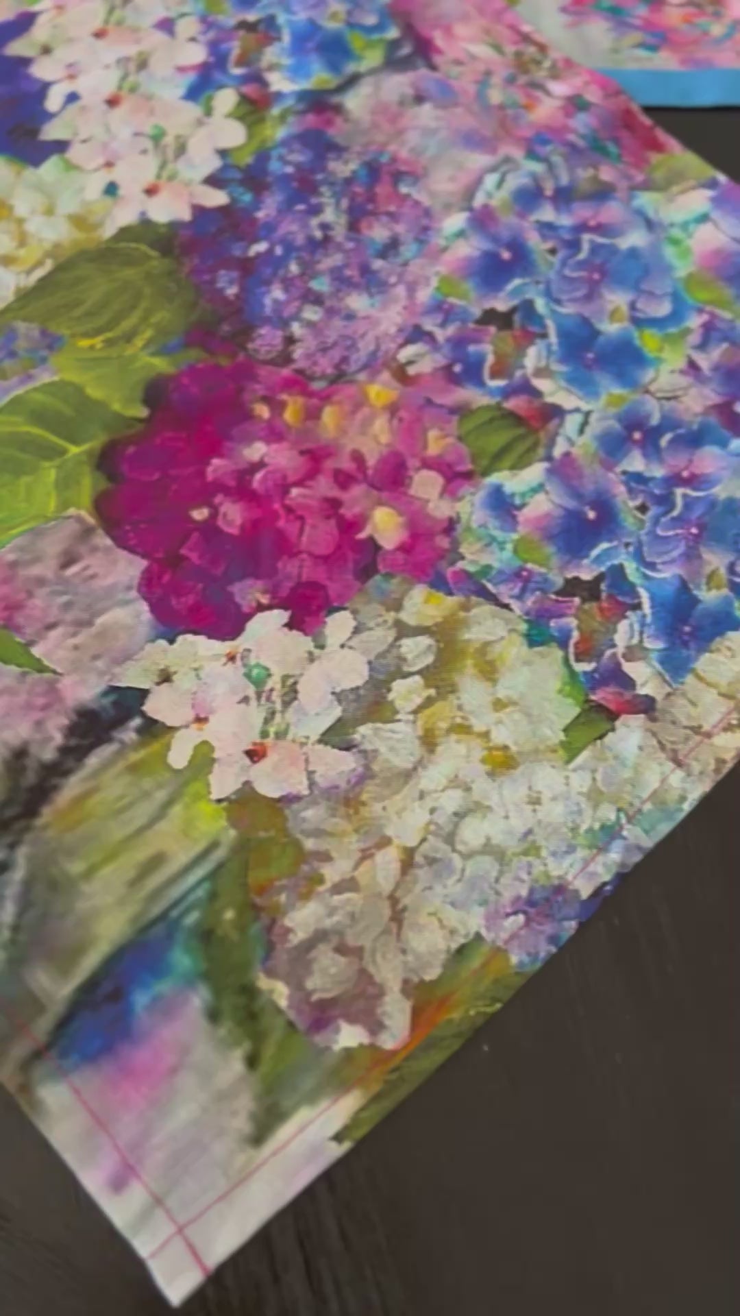 D-560 THE BLUE HYDRANGEAS JOY BOMB * DOUBLE SIDED *ORGANIC LINEN - Placemat 12" x 18"
