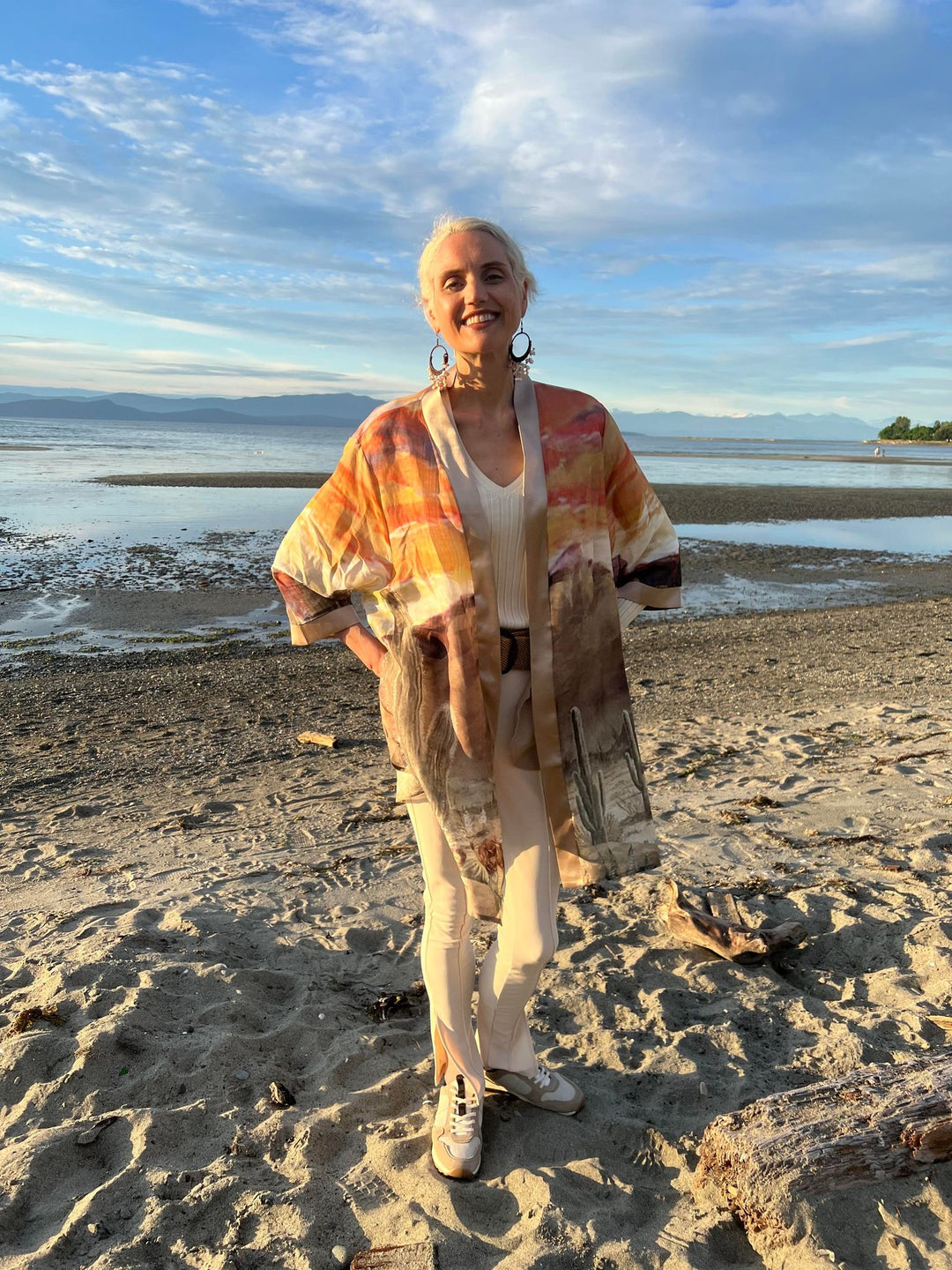 D-382K  STREAMS IN THE DESERT SILK LINEN KIMONO