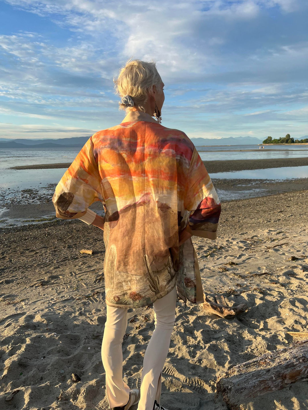 D-382K  STREAMS IN THE DESERT SILK LINEN KIMONO