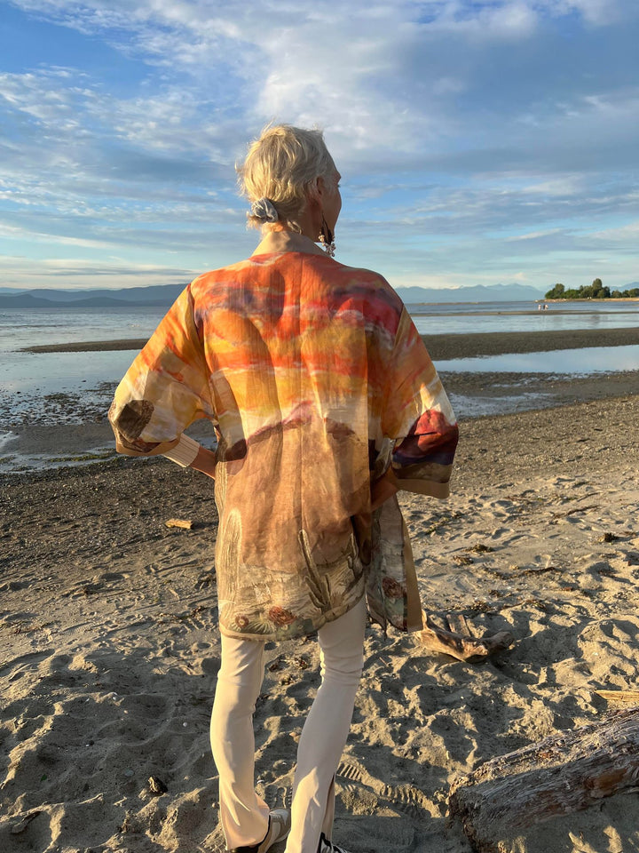 D-382K  STREAMS IN THE DESERT SILK LINEN KIMONO