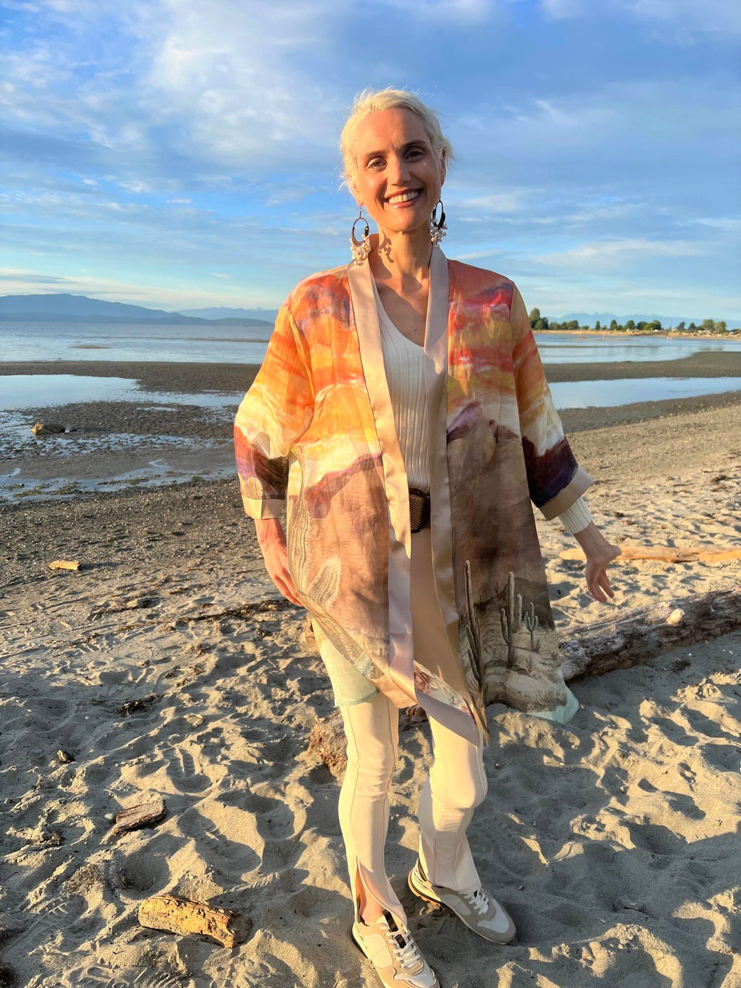 D-382K  STREAMS IN THE DESERT SILK LINEN KIMONO