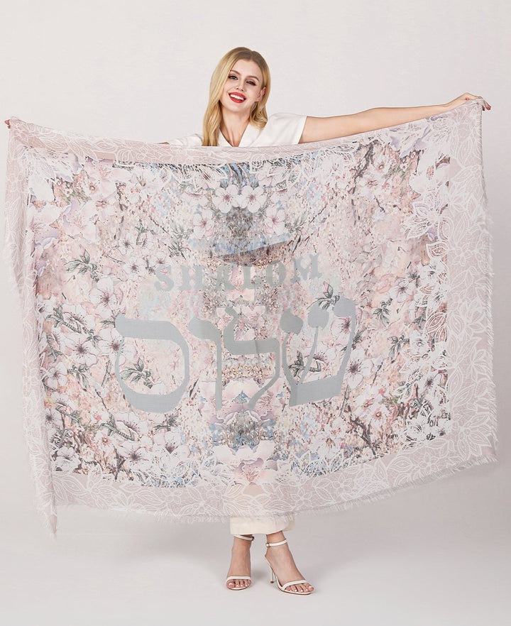 D-402 SHALOM PRAYER SHAWL WITH LACE BORDER