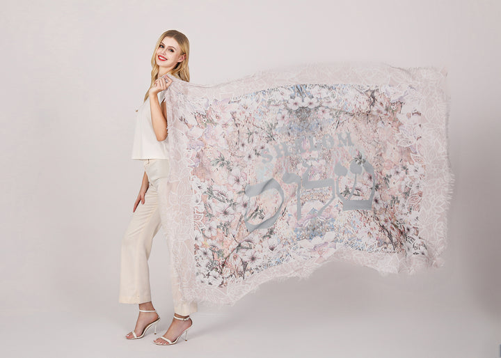 D-402 SHALOM PRAYER SHAWL WITH LACE BORDER