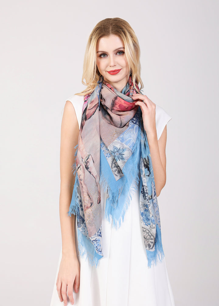 D-408 BEHOLD THE CAMELS ARE COMING! SILK MODAL LARGE SCARF