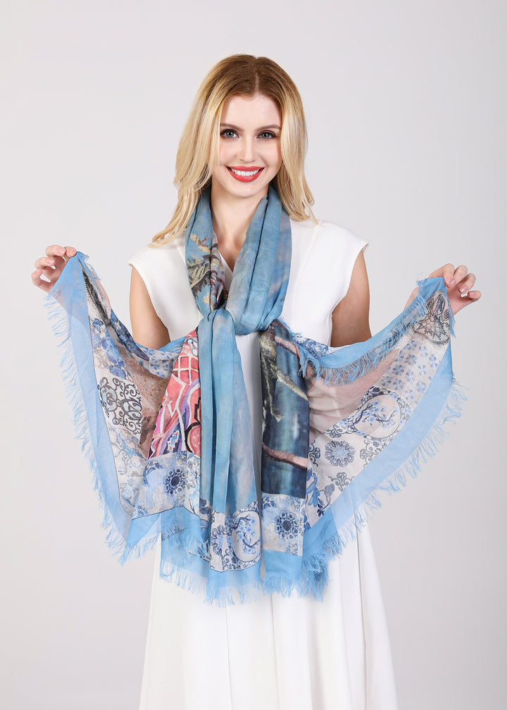 D-408 BEHOLD THE CAMELS ARE COMING! SILK MODAL LARGE SCARF