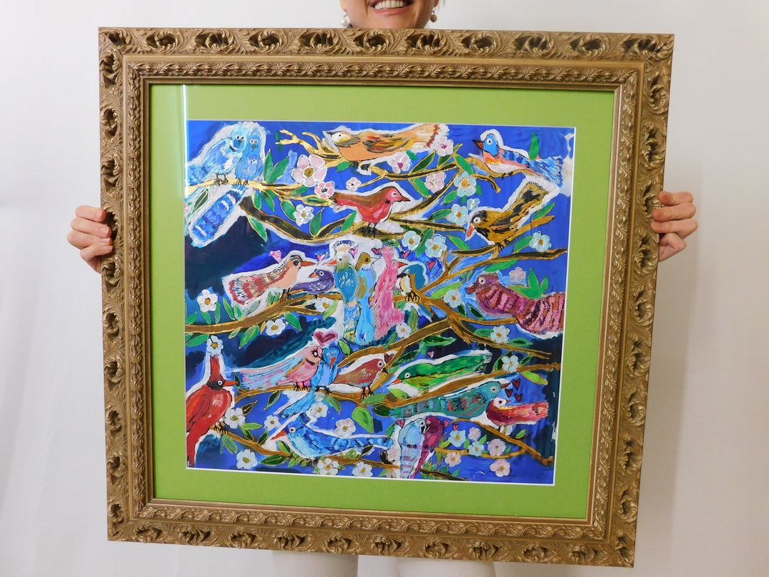 LOVE BIRDS - OH TO BE TOGETHER AGAIN - ORIGINAL SILK PAINTING