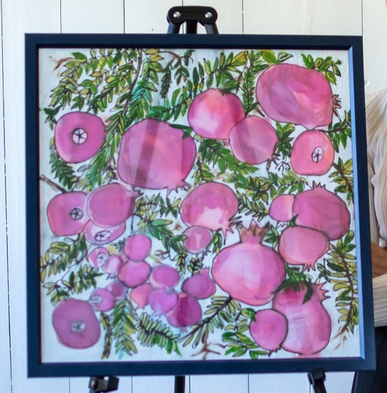 D-125 AN ORIGINAL SILK PAINTING by CYDNEY - PUMP UP THE POMEGRANATES